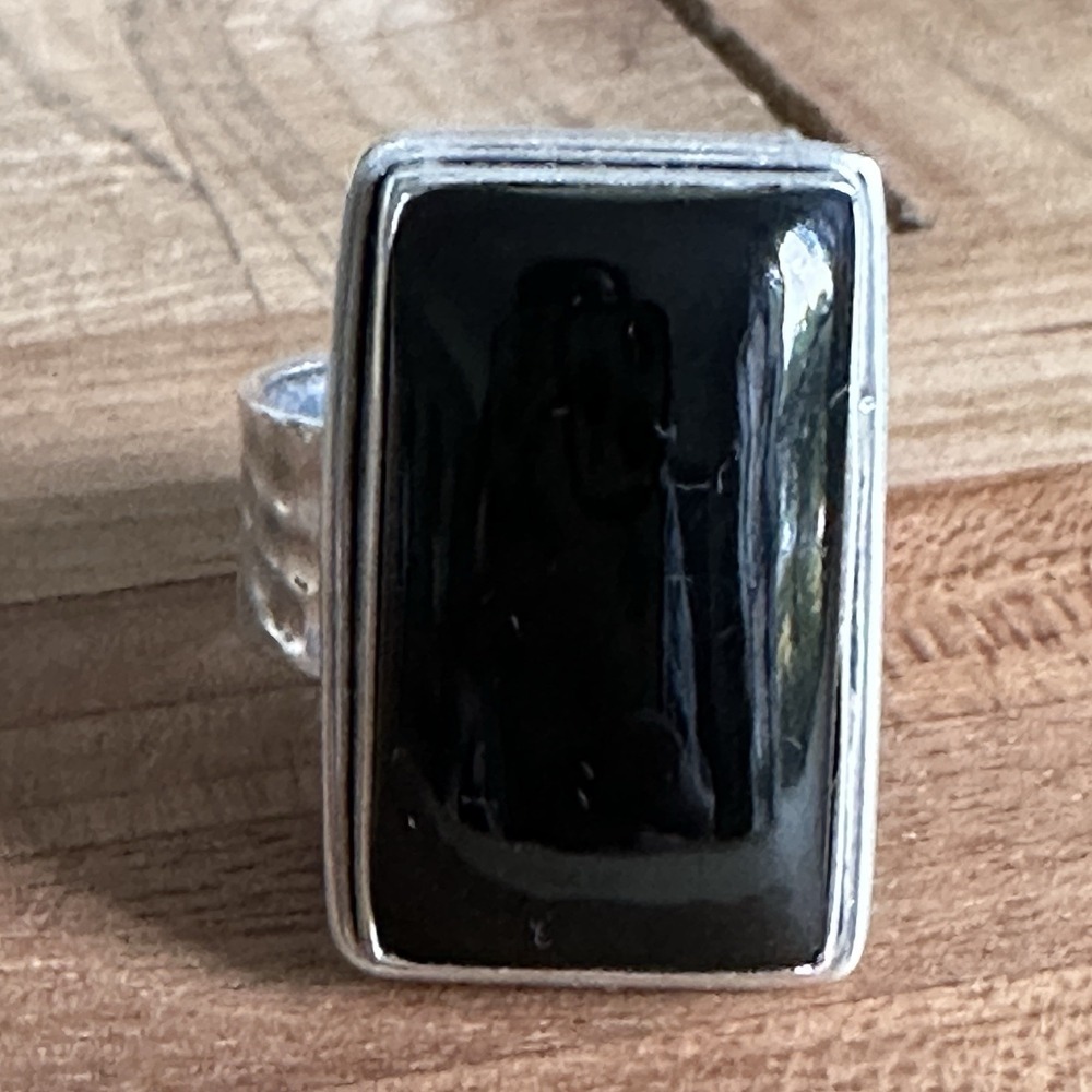 Vintage Artisan Accent Ring Size 11.5 Black Onyx Hammered 925 Sterling 11.5g